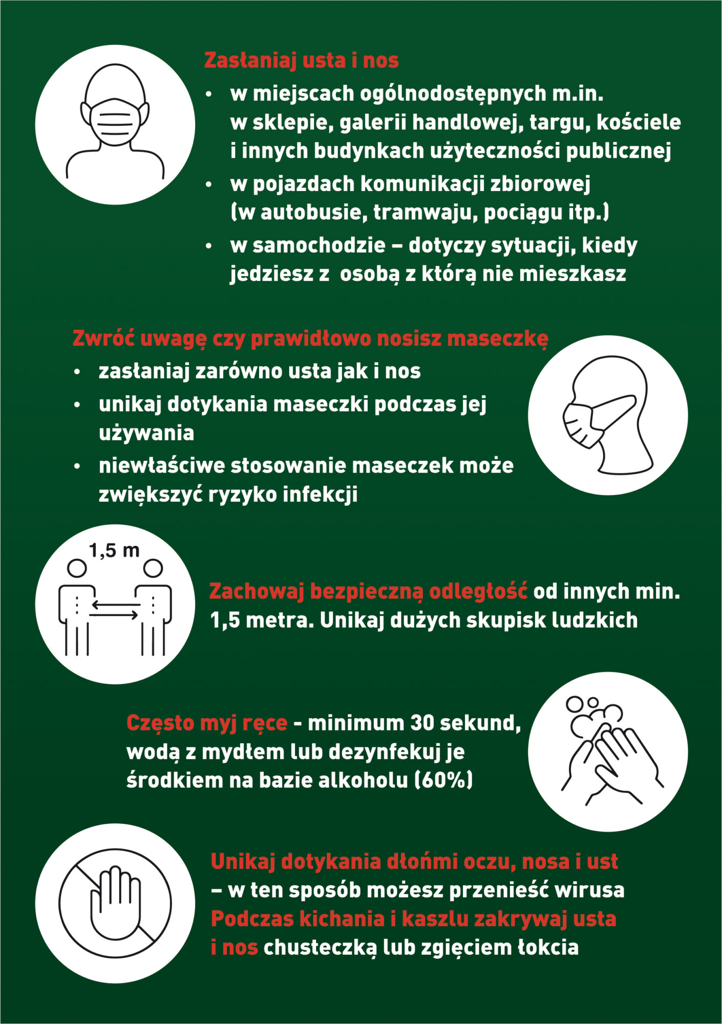 Piktogramy i zasady stosowania wytycznych dot. walki z Covid-19