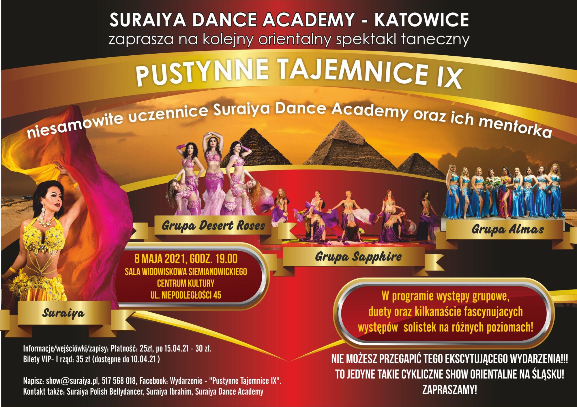 Kolorowy plakat spektaklu tanecznego Pustynne Tajemnice IX