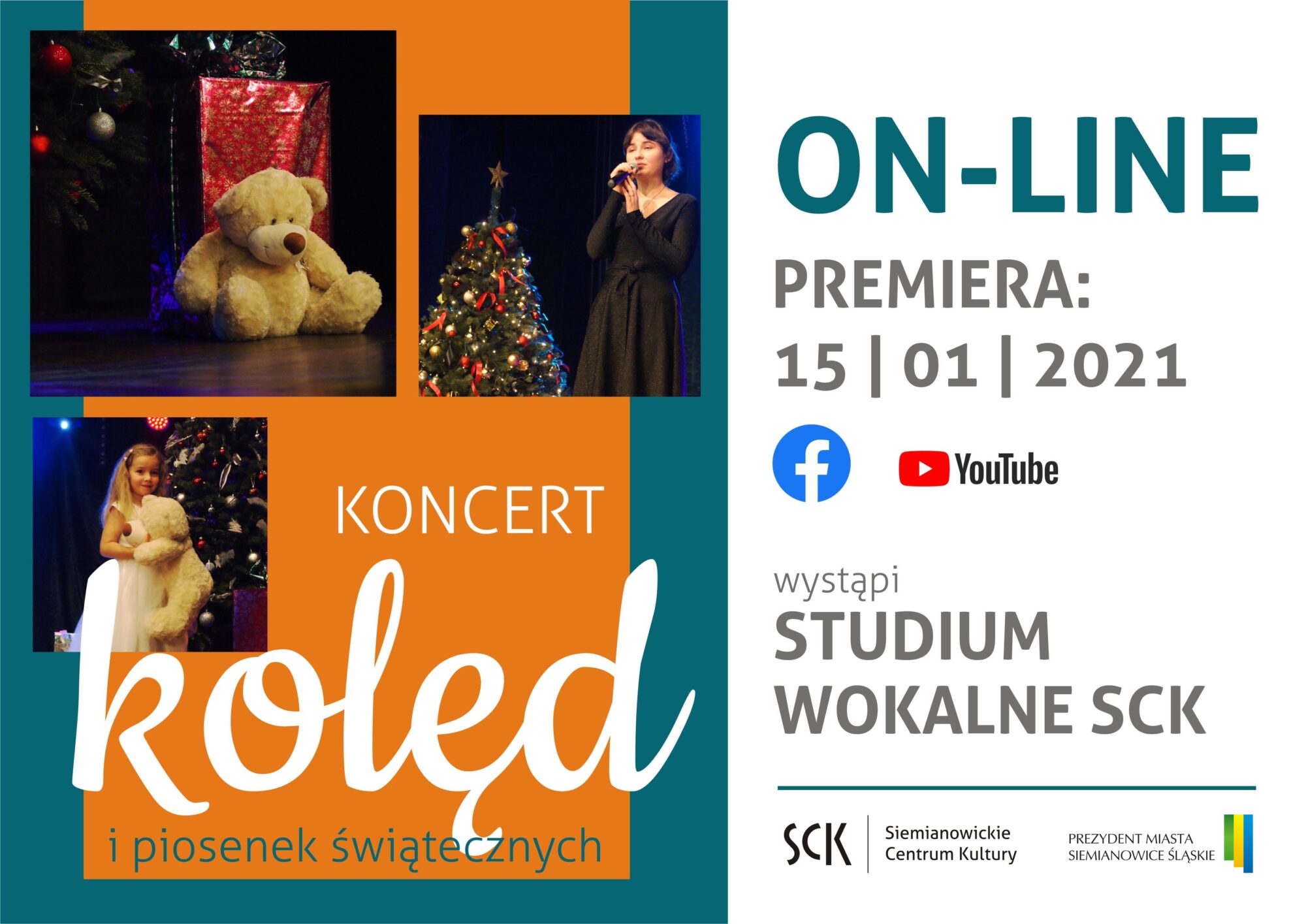 plakat internetowej premiery koncertu kolęd w wykonaniu studium wokalnego SCK