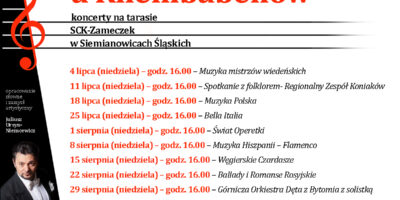 Plakat z terminami koncertów w ramach cyklu "Muzyka u Rheinbabenów"