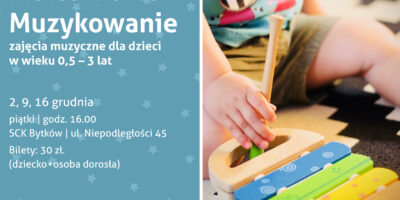 plakat wydarzenia, dziecięce rączki trzymają instrument