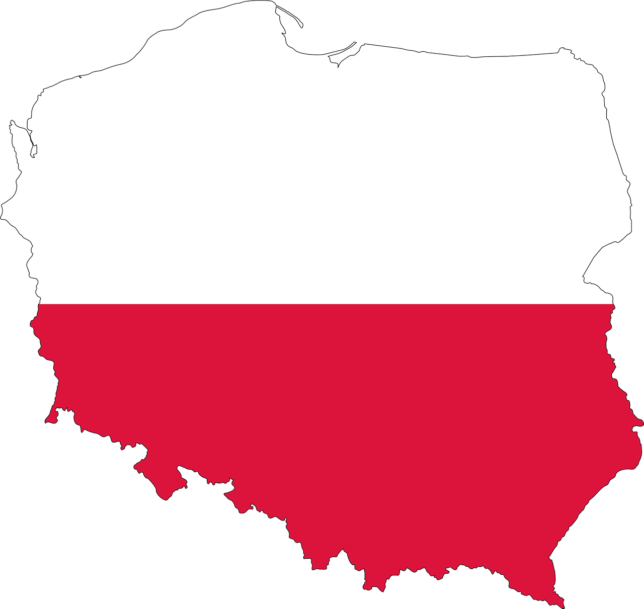 Mapę Polski w biało-czerwonym kolorze