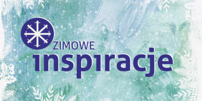 logo zimowych inspiracji na tle zamrożonego szkła